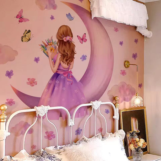 Large Girl Vinyl Tile Child Wall Stickers For Girl Room Baby Room Decoration Bedroom Accessories Adhesive Wallpaper Wall Decor