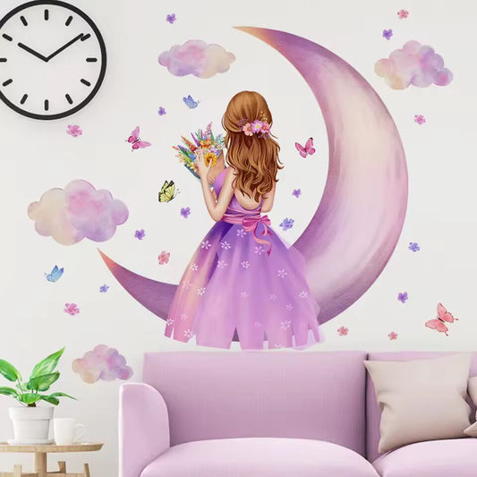 Large Girl Vinyl Tile Child Wall Stickers For Girl Room Baby Room Decoration Bedroom Accessories Adhesive Wallpaper Wall Decor