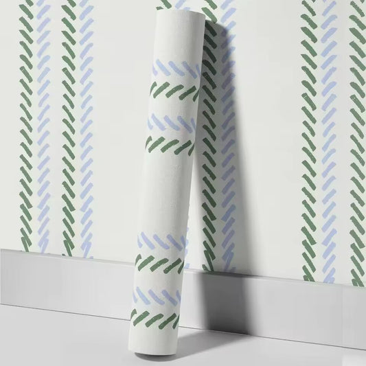 1pc Green Blue Herringbone Peel And Stick Wallpaper Self Adhesive Geometric Stripe Removable Contact Paper for Bathroom Decor