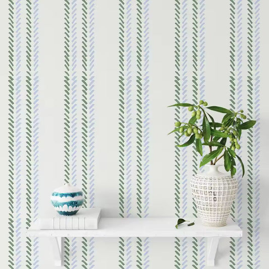1pc Green Blue Herringbone Peel And Stick Wallpaper Self Adhesive Geometric Stripe Removable Contact Paper for Bathroom Decor