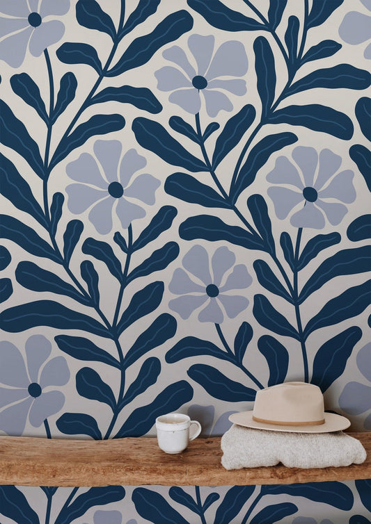 Wallpaper Peel and Stick Wallpaper Abstract Navy Large Floral Removable Wallpaper Wall Decor
